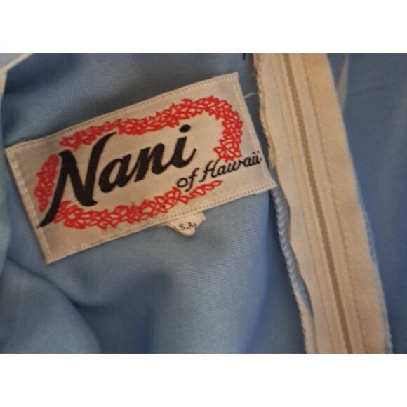 Vintage Nani Hawaii Dress Maxi Blue Bamboo Design Shift Zip Up 1970s L - Picture 3 of 5